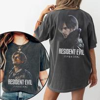 Resident Evil 9 Requiem Leon S. Kennedy Graphic Cotton Unisex Acid Wash Shirt 2026 Summer New Men Y2k Short Sleeve Tshirt XXXL gray