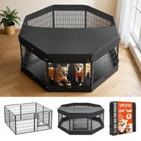 VEVOR Dog Playpen 61 cm 8 Panels Heavy Duty with Top Cover & Bottom Pad, Indoor Foldable Metal Exercise Pen Pet Fence with Door 162 x 162 x 61.5 cm