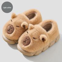Kapibaros moteriški žieminiai medvilniniai šlepetės - Mielas animacinis pūkuotas kulnas, Šilti batai vaikams ir vyrams. 30-31 for 29-30 about 20CM beige