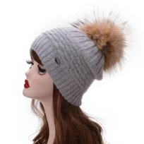 Lawliet  Women Winter Hats Big Real Fur Pom Pom Hats Thick Warm Knitted Beanies Hats Fashion Angora Skullies Cap A462 gray