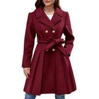 Women's Fashion Slim-Fit Double-Breasted Lapel Wool Coat Color Outerwear S black