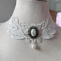 Niche Angel Wing Choker Necklace, White Lace Edge Short Neck Chain Punk Clavicle Accessories gray