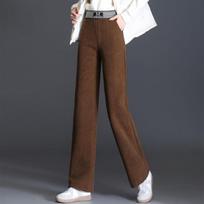 Avikailio Šiltos Plačios Kelnės Žieminės Aukšto Liemens Papildomai Pamuštos Storos Kelnės Moteriškos Liekninančios Tiesios Kelnės Laisvos Kasdienės Kelnės 3XL ruda