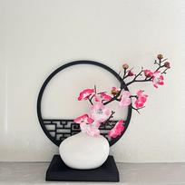 Elegant Chinese-Inspired Artificial Plum Blossom Bonsai Set With Screen Base - Perfect For Home & Office Decor, Includes Pot pink 15CM black