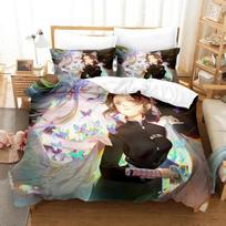 Anime Demon Slayer Bedding Sets Hot Kamado Nezuko  Duvet Cover Set for Teens Girls Cartoon Twin Single Full Bed Linen For Gift US Twin(172x218cm) gray