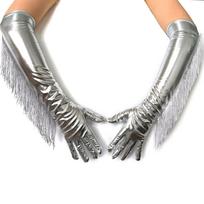 Elegant Silver Gloves Glossy Finish Full Finger Armwear Elbow Length For Stage Performances 1920s Theme Parties 1 gray