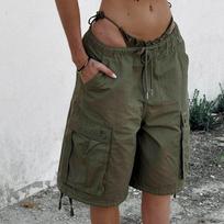 Amerikietiški Retro Y2K Džinsiniai Šortai Su Kišenėmis Moterims Harajuku Raištelis Žemas Liemuo Laisvi Džinsiniai Šortai Cyber Grunge Jorts Vintažiniai Streetwear M black