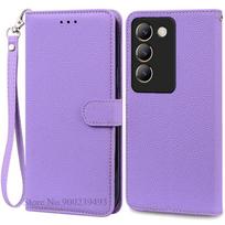 Dėklas Vivo V40 SE 5G Odinis atverčiamas piniginės dangtelis Vivo V40 Se dėklui Minkštas silikoninis dangtelis Vivo V40se telefonui Coque Fundas For Vivo V40 SE 5G purple