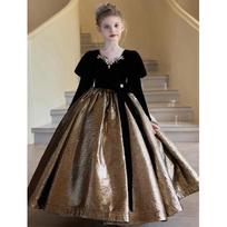 Black Long Sleeve Hepburn Style Princess Girls Formal Party Performance Dress 160 black