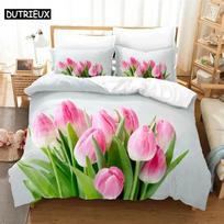 Luxury New 3D Print Tulip Comfortable Duvet Quilt Cover Pillowcase Bedding Set Children Bedroom Decoration Home Textile EU Single 135*200cm/53x79in 3pcs pink