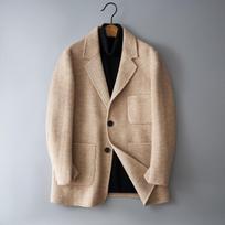 Herringbone double-sided wool woolen men's winter business blazer short wool suit top 3XL chaki