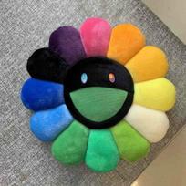 Daugiaspalvė 40cm Takashi Murakami Vaivorykštės Gėlės Pliušinė Pagalvė Su Besišypsančiais Veidais Colorful Black