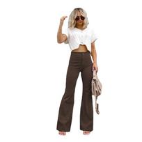 Moteriškos žiemos aukšto juosmens platėjančios veliūrinės kelnės Vienspalvės Elegantiškos Tamprios Slim Fit Laisvalaikio Šiltos Pilno Ilgio Varpelio formos kelnės 3XL ruda
