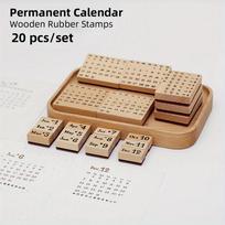 20 vnt./rinkinys nuolatinis kalendorius mediniai guminiai antspaudai dekoravimui, scrapbooking, dienoraščiui, „pasidaryk pats“ amatai, standartinis antspaudas beige
