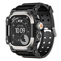 Tvirtas integruotas dirželis su dėklu Apple Watch Ultra 3/2/1 49mm Sportinis silikoninis dirželis su metaliniu buferio dangteliu iWatch Ultra Ultra 1/2/3 49mm pilka/juoda