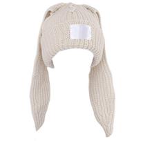 Triušio megzta kepurė Beanie Kepuraitė su ilgomis ausimis Nerta kepurė Mielas triušio kepurė Kepurės su triušio ausimis Moterims Žieminė Šilta smėlis