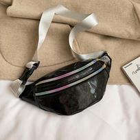 Holographic Fanny Pack Hologram Waist Bag Laser Pu Leather Travel Banana Hip Bum Zip Waist Bags Women Shoulder Bag Quality gray