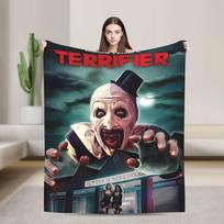 Terrifier pliušinis pledas vaikams ir suaugusiems, siaubo filmo flanelinis pledas miegamajam, šiltas, minkštas, kokybiškas, lovatiesės, dovanų idėja 75x90cm gray