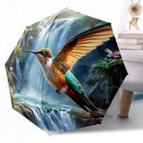 Vibrant Parrot Amidst Floral Splendor Portable Automatic Umbrella with 8-Rib Compact Design Perfect for Outdoor Adventures Fashionable