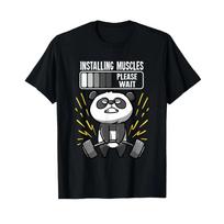 Funny Panda Installing Muscles Please Wait Gym Fitness T Shirt Vintage Top For Everyday Wear Fashion Homme Soft 4XL black