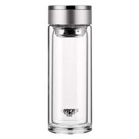Haplife dvigubos sienelės stiklinis vandens butelis 300ml sidabras