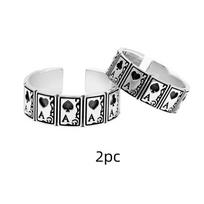 Buyee 925 Sterling Silver Couples Ring Finger Elegant Gray Poker Open Ring for Woman Men Unique Fashion Fine Jewelry Circle resizable white