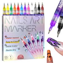 12 Color 3D Nail Art Pens Set, Nail Art Pens for Painting Nails Art Markers for Gel Nails gray
