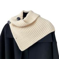 Ribbed Knit Turtleneck Faux Collar Wrap Scarf Shawl Buttons Neck Guard for Women abrikosas