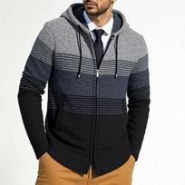 Men's Plush And Thick Color Matching Sweater Men's Clothing Jacket Hooded Cardigan XXL
