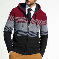Men's Plush And Thick Color Matching Sweater Men's Clothing Jacket Hooded Cardigan XL