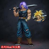 JJ Studio Trunks Model Dragon Ball Z Sword Style Interchangeable Two Heads PVC 34cm/13.39Inch Anime Collectable Model Present Deco No box gray