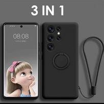 Skysto silikono telefono dėklas, skirtas Samsung Galaxy S23 S24 S22 Plus Note 20 Ultra S21 S20 FE, su magnetiniu žiedu ir dirželiu For Samsung S21Plus juoda