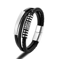 Viking compass Norse Runes Amulet Double-Layer Stainless Steel Men's Leather Bracelet Norse Mythology Jewelry 21cm black