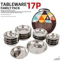 Portable Outdoor Stainless Steel Camping Dinnerware Set: Grill Pan, Soup Bowl, Dinner Plate