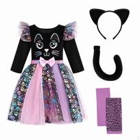 PrincessStyle Katės Suknelės Kostiumas | Minkštas Spandekso Pamušalas, su Lėkštute, Helovinui 120CM black