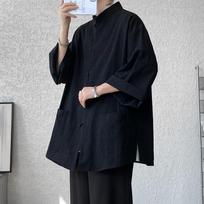Vyriški japoniško stiliaus retro medvilnės ir lino marškiniai, vasariniai penkių taškų rankovėmis, didelio dydžio, kinų nacionalinės tendencijos 5XL fits 200-220 jin juoda
