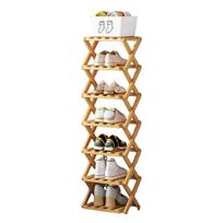 Multi-Tier No-Assembly Shoe Rack Bamboo Shoe Corner Shoe Organizer Shelf Space-Saving Foldable Narrow for Entryway Closet 7-Layers šviesiai ruda spalva