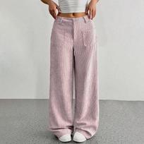 Velvetinės kelnės moterims Laisvalaikio Elastingas juosmuo Tiesios kojos Laisvos patogios kelnės su kišenėmis XL rožinė