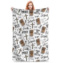 Super minkštas krikščioniškas Biblijos Jėzaus pledas Premium vilnos lengvas krikščionybės Raštų lovos pledas jaukus šiltas pledas Size: 75*100cm, Weight: 230 GSM white