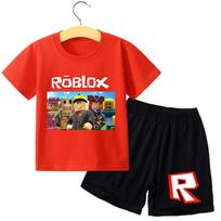 2025 MINISO Roblox Vaikiški Drabužiai Kelnės Kostiumas Animacinis Anime Marškinėlių Rinkinys Vasariniai Marškinėliai Trumpomis Rankovėmis Šortai Vaikų Sportinė Apranga Lauko Drabužiai 130 balta