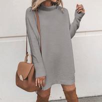 Ultra-soft Women Warm Knitted Long Sleeve Dress Perfect For Autumn And Winter 3XL pilka spalva