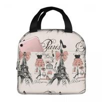 French Paris France Eiffel Tower Insulated Lunch Bag for Women Office Cooler Thermal Food Box Tote Lunch Boxes Container One Size gray