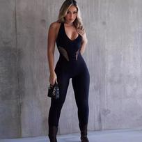 Madingas Seksualus Gilia V Iškirpte Kombinezonas Moterims Kabantis Ant Kaklo Tuščiaviduris Perregimas Berankovis Glaudus Y2k Bodysuit Moteriški Drabužiai 25833 S juoda