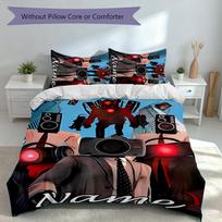 3pcs Custom Name Skibidi Toilet Bedding Set,Includes 1 Duvet Cover and 2 Pillowcases,All-season Bedroom Decor 135cmx200cm white