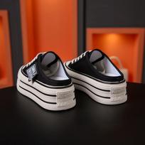Canvas half slippers women's summer wear 2025 new Internet celebrity feeling thick bottom heightened no heel lazy 35 red