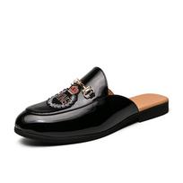 Juodi pus batai vyrams Mules Pusiau atviri Loafers Šlepetės Odiniai Atviri Nugaros Atsitiktiniai Batai Madingi Slip-On Plokščiapadžiai Sandalai Vasara 2024 43 black