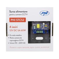 CCTV maitinimo šaltinis PNI STC52 12V, 5A, 60W, 4 išėjimai, metalinėje dėžutėje