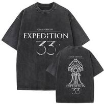 Esquie Clair Obscur Expedition 33 Vintažiniai skalbti grafiniai marškinėliai vyrams Gotikiniai Klasikiniai Punk trumpomis rankovėmis T-shirt Unisex Streetwear M gray