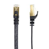 Plokščias tinklo kabelis S/STP CAT7 PNI U7100B, 2 x RJ45, 4 laidų poros, 32AWG, varinis, 10Gbps, 600 MHz, 10m, juodas