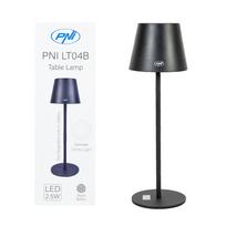 PNI LT04B stalinė lempa su 2,5W LED, 1200 mAh baterija, įkrovimas per USB-C, 150 liumenų, šilta balta šviesa 3000K, spalva juoda